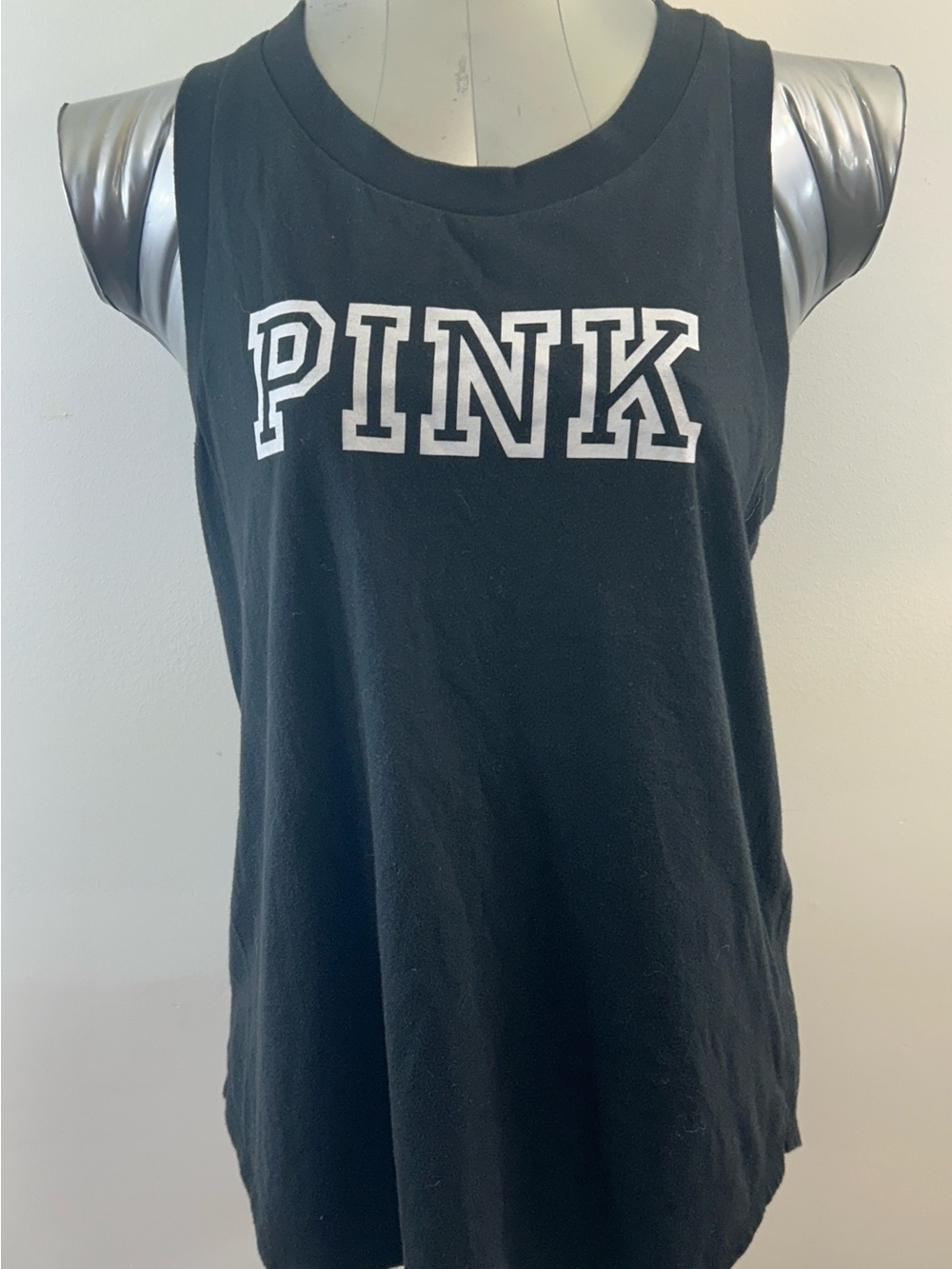 PINK Victoria's Secret Black Tank with White Collegiate Logo